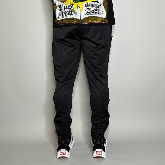 Vintage Y2K Adidas Joggers Mens M Soccer Style Slim Fit Jet Black Sweatpants - Picture 3 of 4